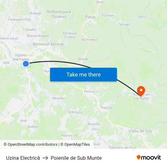 Uzina Electrică to Poienile de Sub Munte map