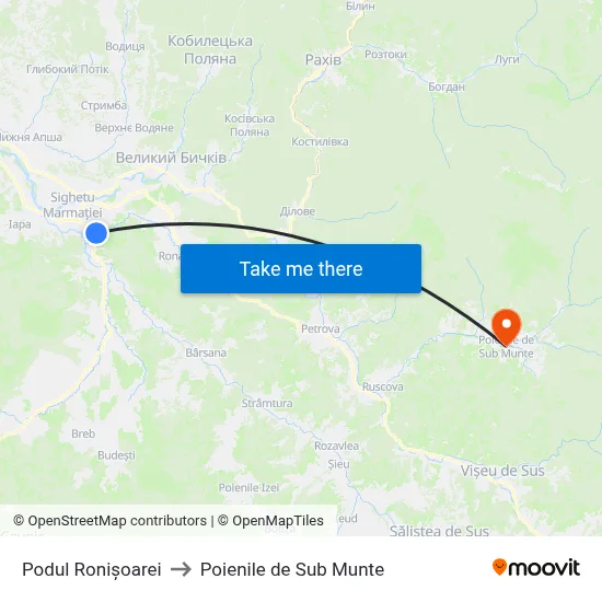 Podul Ronișoarei to Poienile de Sub Munte map