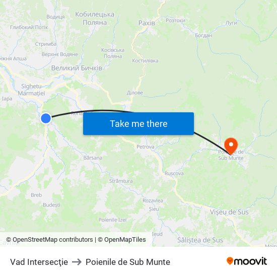 Vad Intersecţie to Poienile de Sub Munte map