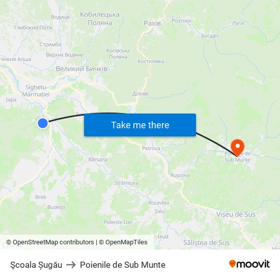 Şcoala Șugău to Poienile de Sub Munte map