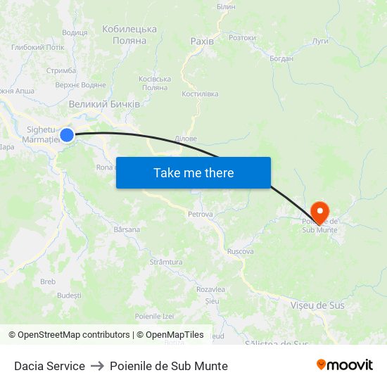 Dacia Service to Poienile de Sub Munte map