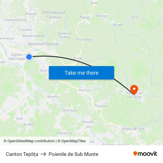 Canton Teplița to Poienile de Sub Munte map