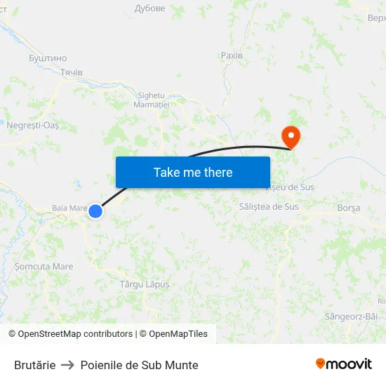 Brutărie to Poienile de Sub Munte map