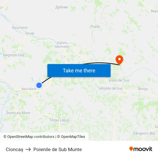 Cioncaș to Poienile de Sub Munte map