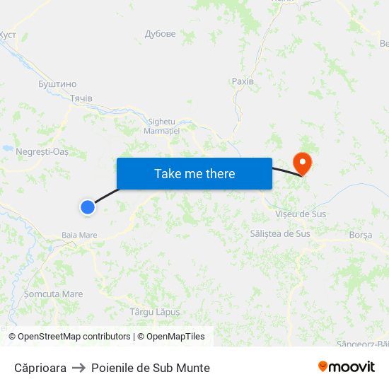 Căprioara to Poienile de Sub Munte map