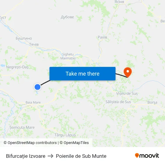 Bifurcație Izvoare to Poienile de Sub Munte map