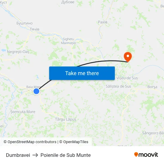 Dumbravei to Poienile de Sub Munte map