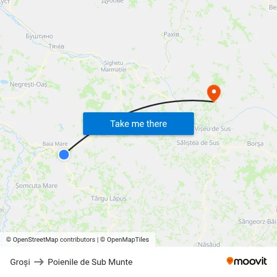 Groși to Poienile de Sub Munte map