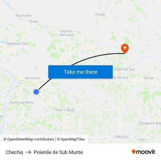 Chechiș to Poienile de Sub Munte map