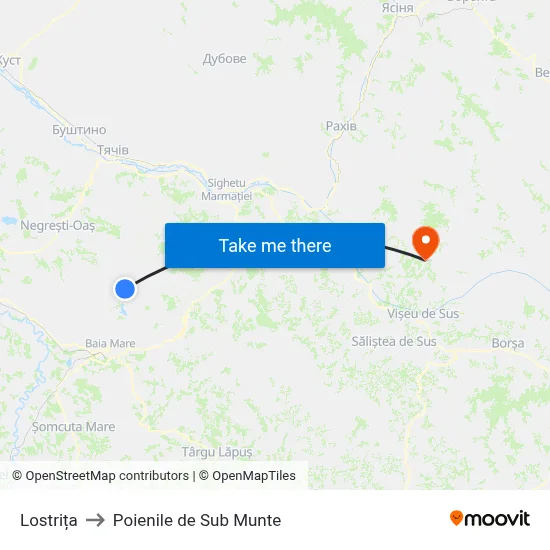 Lostrița to Poienile de Sub Munte map