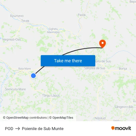 POD to Poienile de Sub Munte map