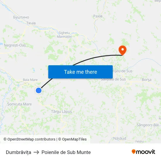 Dumbrăvița to Poienile de Sub Munte map