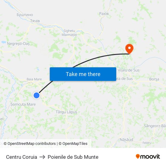 Centru Coruia to Poienile de Sub Munte map