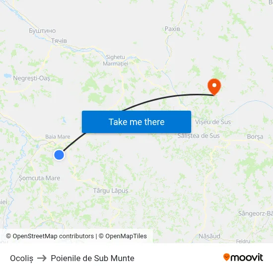 Ocoliș to Poienile de Sub Munte map