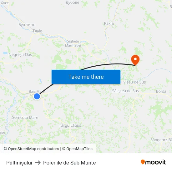 Păltinișului to Poienile de Sub Munte map