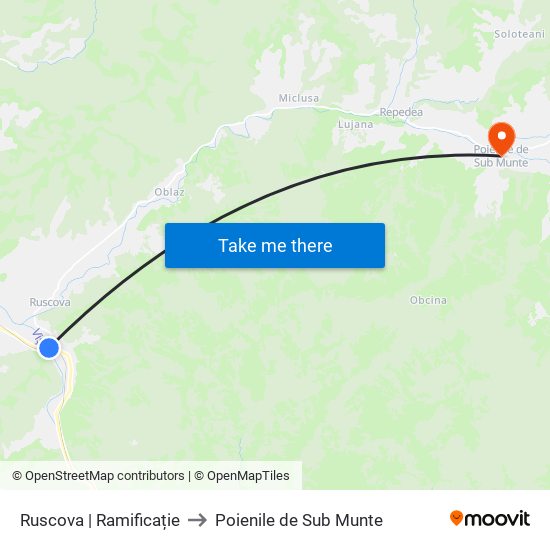 Ruscova | Ramificație to Poienile de Sub Munte map