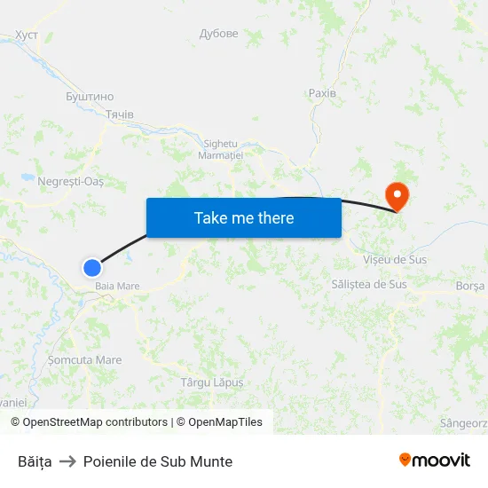 Băița to Poienile de Sub Munte map