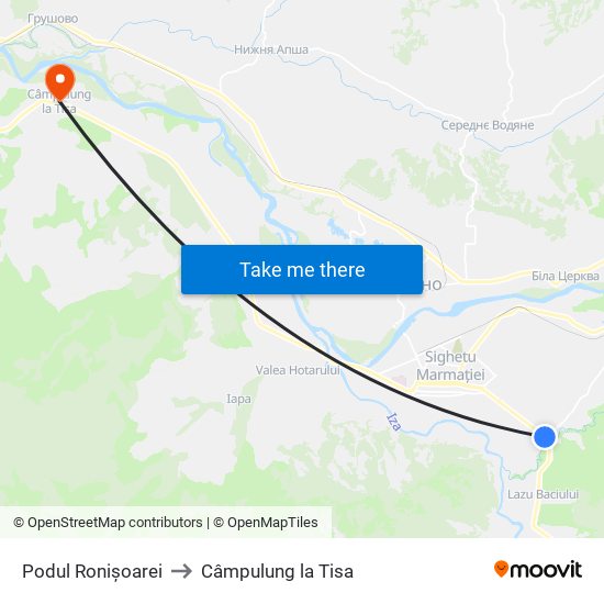 Podul Ronișoarei to Câmpulung la Tisa map