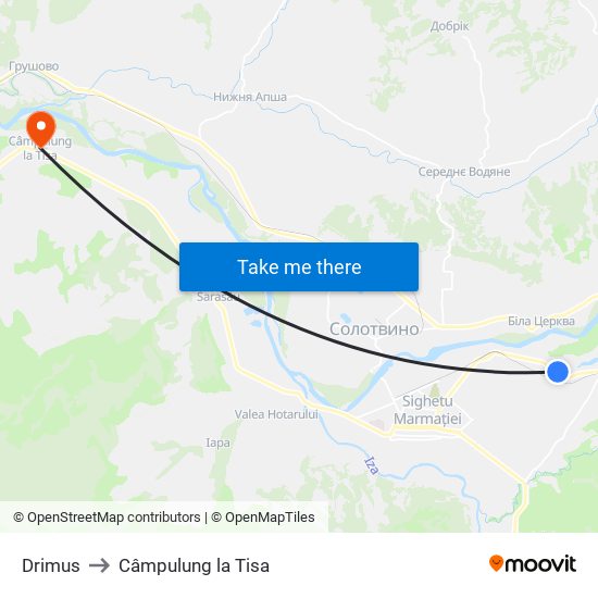 Drimus to Câmpulung la Tisa map