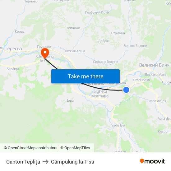 Canton Teplița to Câmpulung la Tisa map