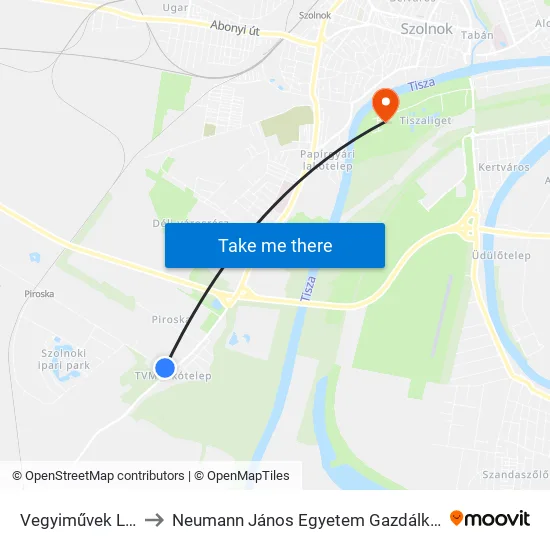 Vegyiművek Ltp. 2. to Neumann János Egyetem Gazdálkodási Kar map