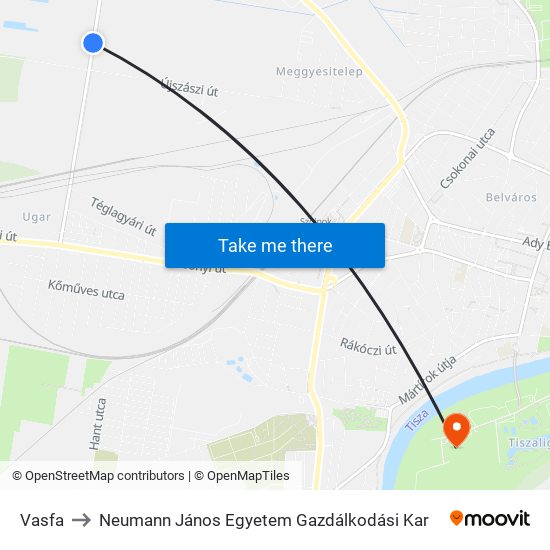 Vasfa to Neumann János Egyetem Gazdálkodási Kar map