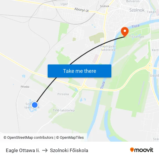 Eagle Ottawa Ii. to Szolnoki Főiskola map