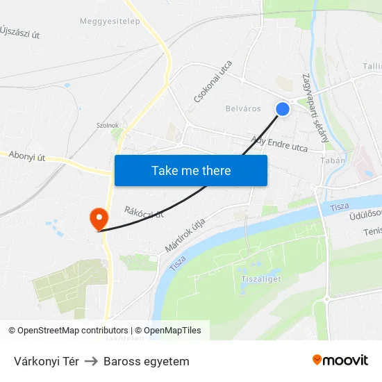 Várkonyi Tér to Baross egyetem map