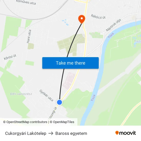 Cukorgyári Lakótelep to Baross egyetem map