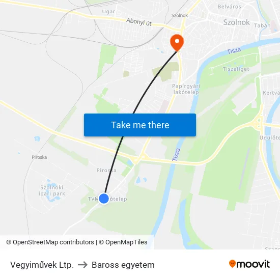 Vegyiművek Ltp. to Baross egyetem map