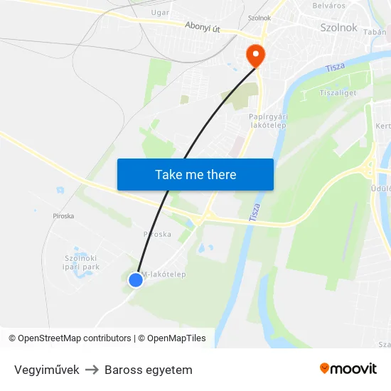 Vegyiművek to Baross egyetem map