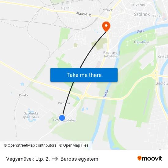 Vegyiművek Ltp. 2. to Baross egyetem map