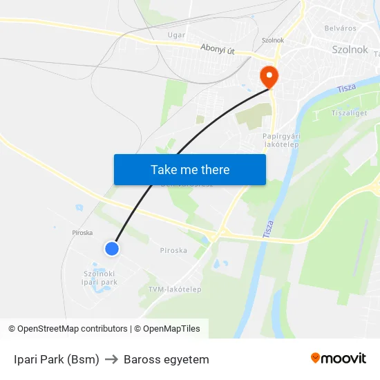 Ipari Park (Bsm) to Baross egyetem map
