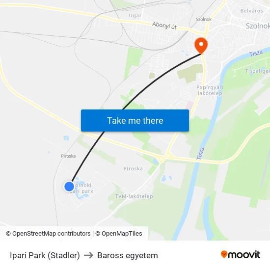 Ipari Park (Stadler) to Baross egyetem map