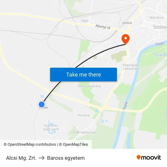 Alcsi Mg. Zrt. to Baross egyetem map