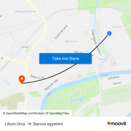 Liliom Utca to Baross egyetem map