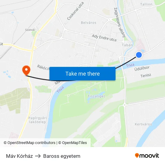 Máv Kórház to Baross egyetem map