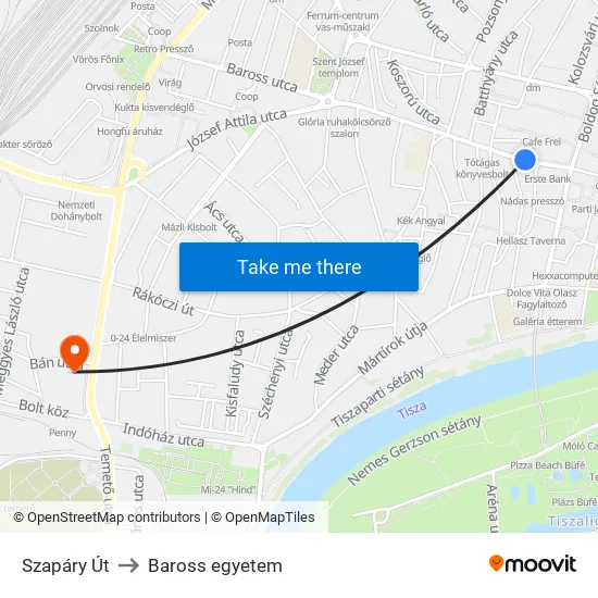 Szapáry Út to Baross egyetem map