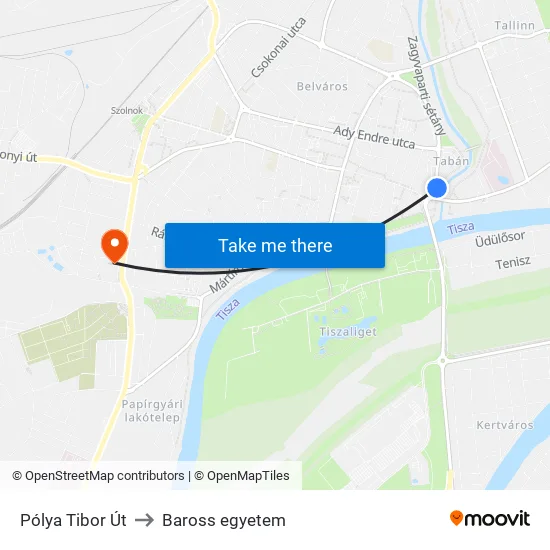 Pólya Tibor Út to Baross egyetem map
