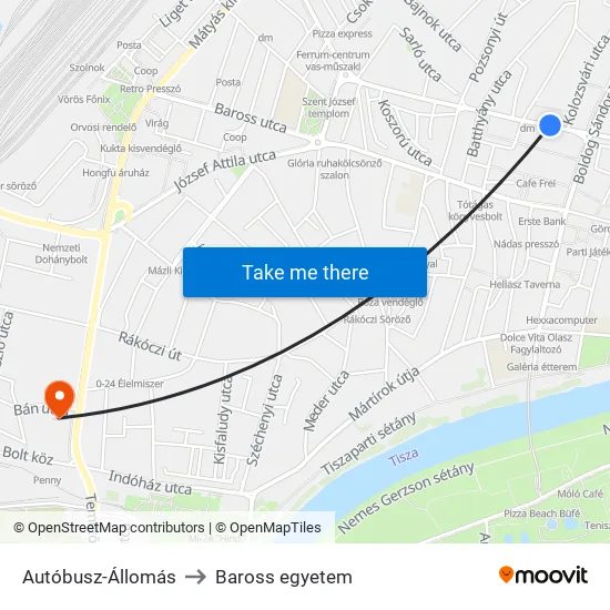 Autóbusz-Állomás to Baross egyetem map