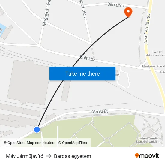 Máv Járműjavító to Baross egyetem map