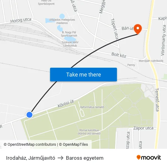 Irodaház, Járműjavító to Baross egyetem map