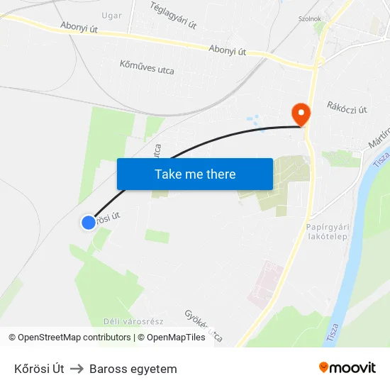 Kőrösi Út to Baross egyetem map