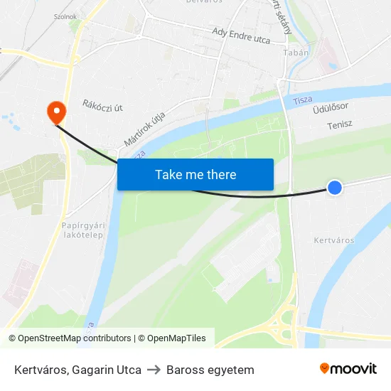 Kertváros, Gagarin Utca to Baross egyetem map