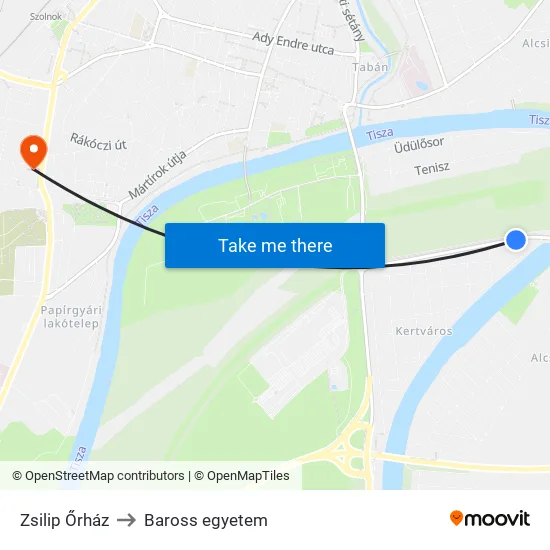 Zsilip Őrház to Baross egyetem map