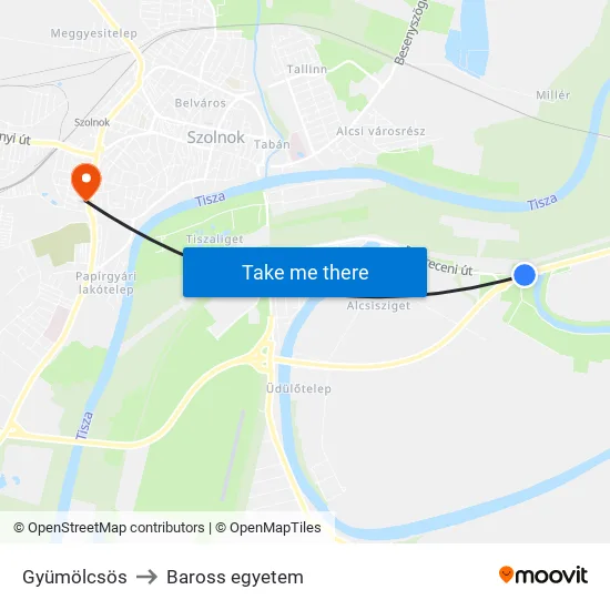 Gyümölcsös to Baross egyetem map