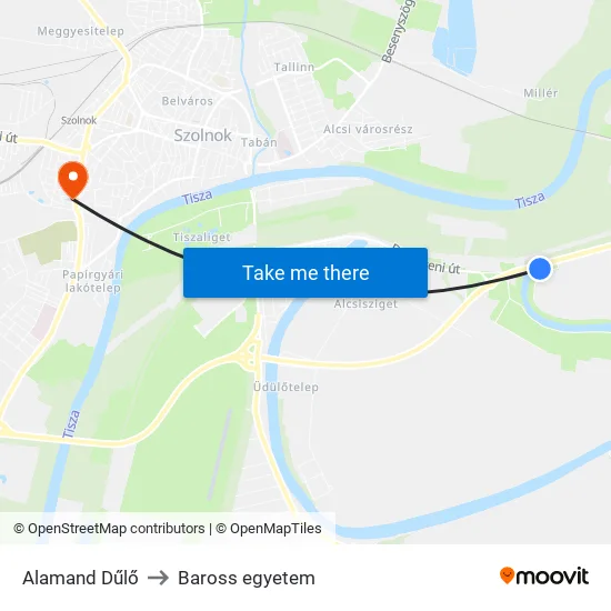 Alamand Dűlő to Baross egyetem map