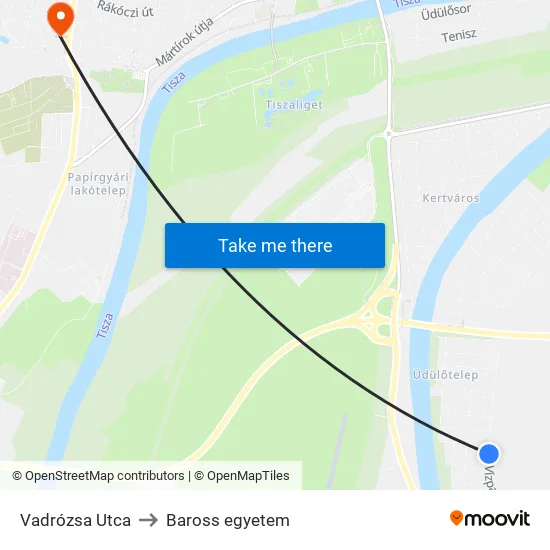 Vadrózsa Utca to Baross egyetem map