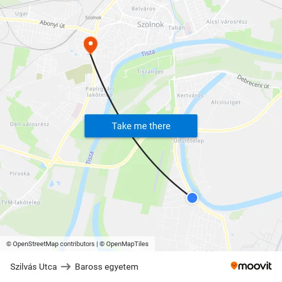 Szilvás Utca to Baross egyetem map