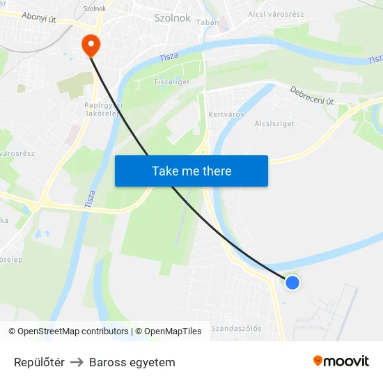 Repülőtér to Baross egyetem map
